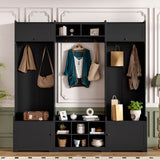 Wide Hall Tree With Shoe Storage, 4 In 1 Entryway Bench With 8 Cubbies, 7 Coat Hooks & Adjustable Shelf For Hallway - Black