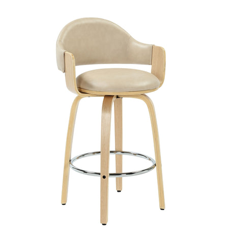 Daxton - Swivel Counter Height Round Back Wood Bar Stool With Faux Leather Seat