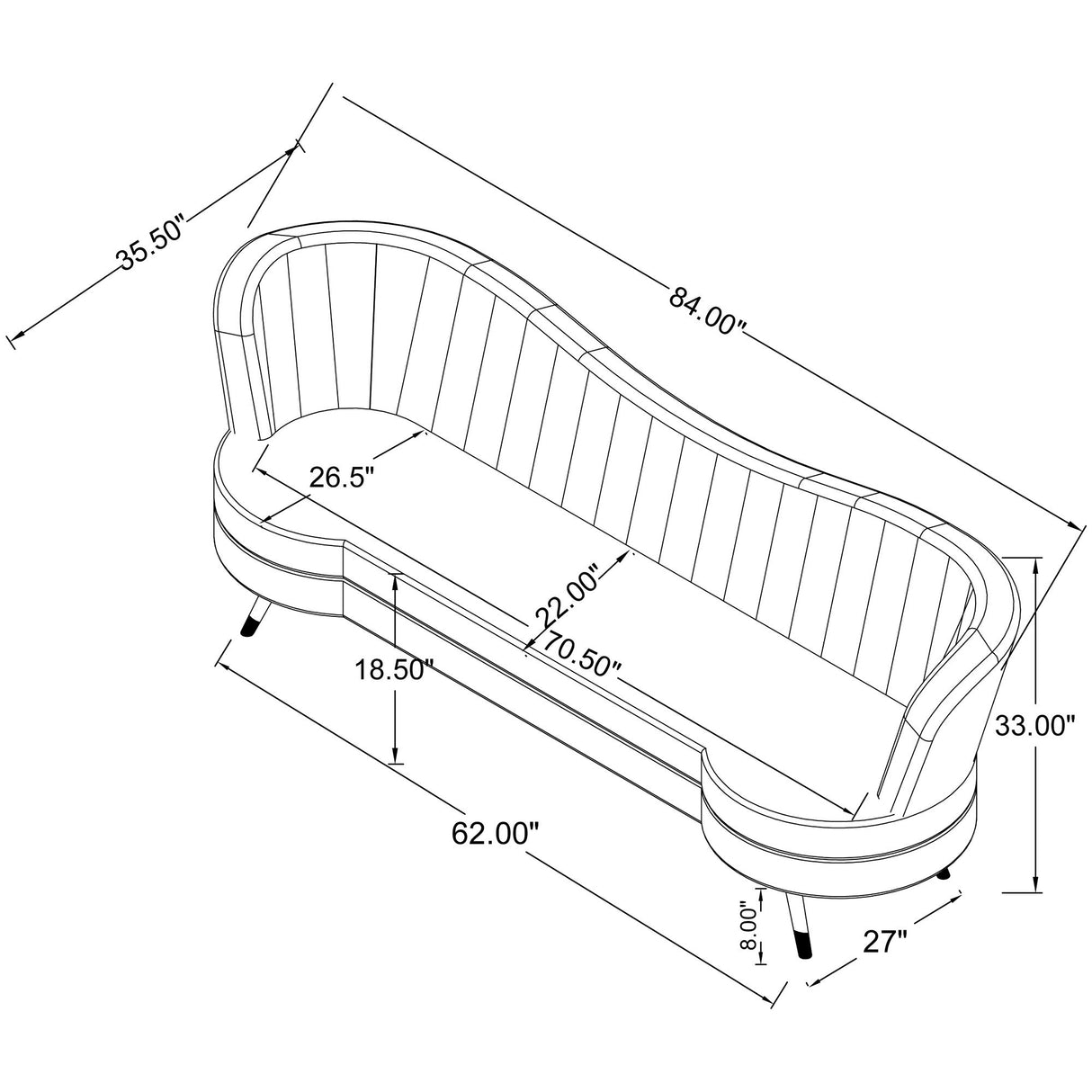 Reigha - Upholstered Sofa Lounge Furniture With Channel Tufted Backrest - Gray