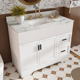 Bathroom Vanity Set, Fluted Cabinet, Soft Close Doors & Drawers, 3 Faucet Holes, Sink Included - White