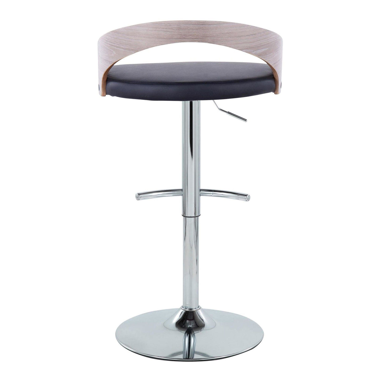 Grotto - Adjustable Barstool - Chrome Metal, Light Grey Wood
