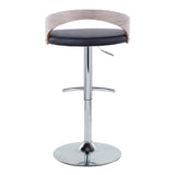 Grotto - Adjustable Barstool - Chrome Metal, Light Grey Wood