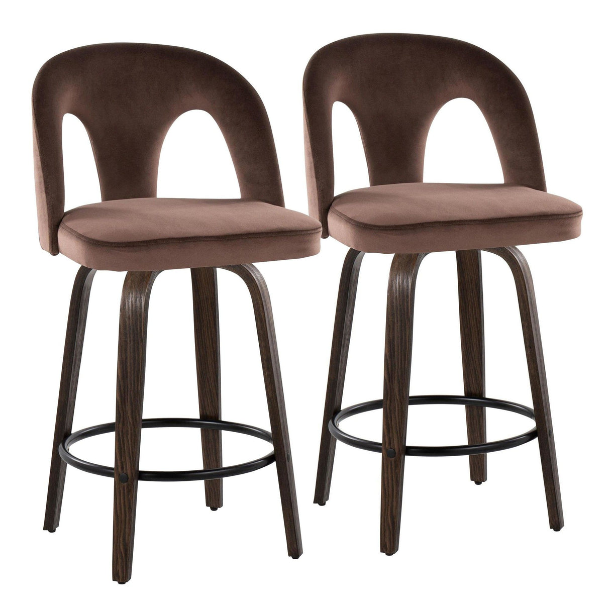 Ava - Upholstered Fixed-Height Barstool (Set of 2) - Walnut Glazed Wood Base