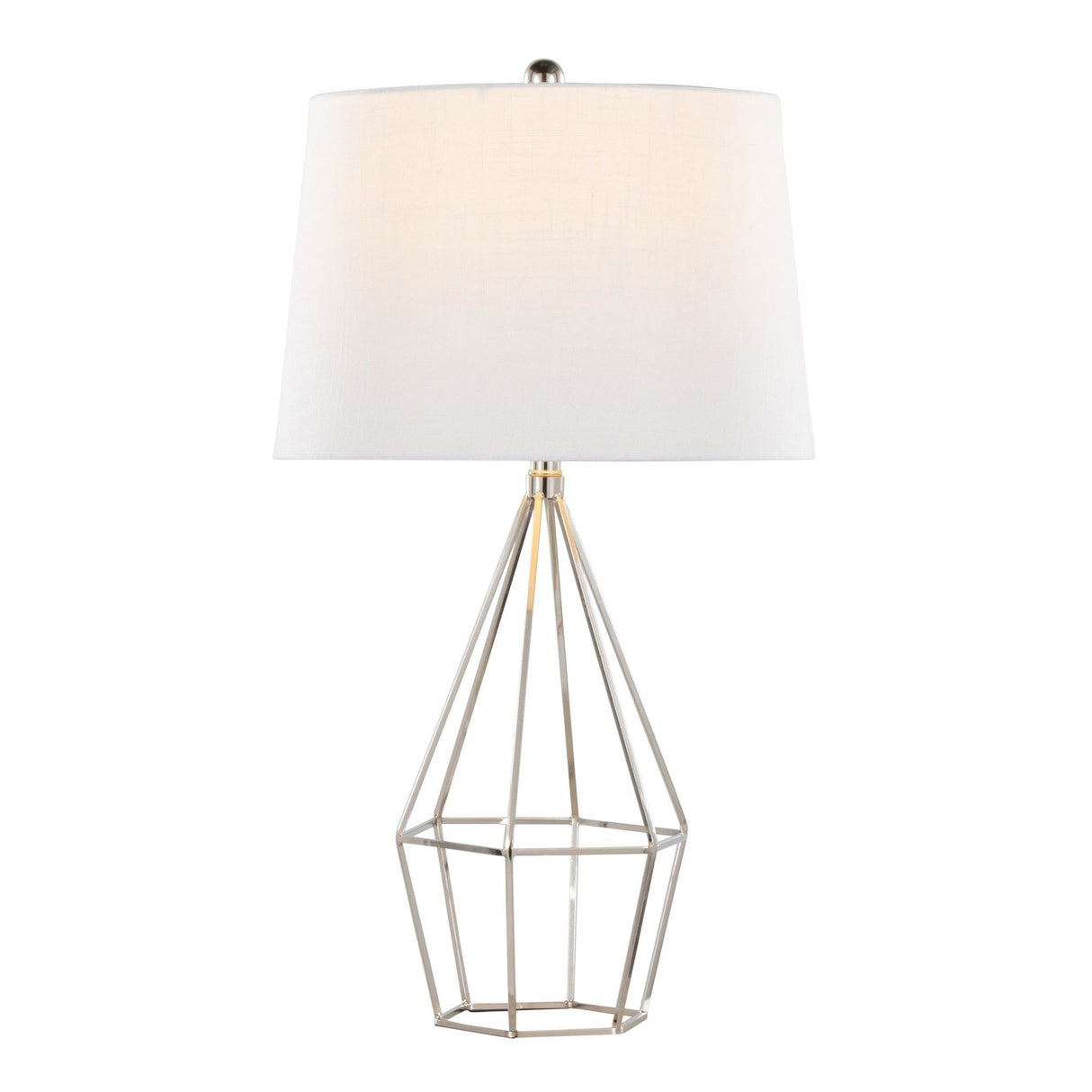 Geome - 27" Metal Table Lamp (Set of 2) - Polished Nickel With White Linen Shade From Grandview Gallery