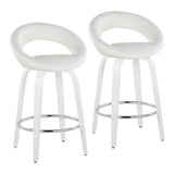 Cinch - Contemporary Fixed-Height Swivel Counter Stool (Set of 2) - White Wood & White Faux Leather With Round Chrome Footrest