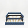 Upholstered Twin Size Daybed Bed Frame (Corner Bed) With Trundle, Velvet Fabric, Studding Design, No Box Spring Required