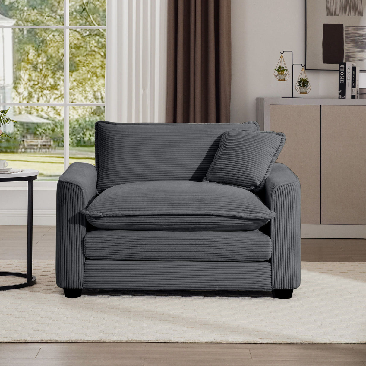Modern Classic Corduroy Fabric Single Chair Deep Seat Sofa With Pillow
