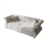 Oversized Chesterfield Pull Out Sofa Bed, Roll Arm Couch With Flower Tufting For Living Room