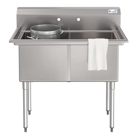 42 in. 18-Gauge 2-Compartment Commercial Sink with Backsplash, Bowl Dimensions 18"x18"x14" in Stainless-Steel (KM-SB181814-N3)