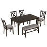6 Piece Rectangular Dining Table Set With 4 Chairs And Bench