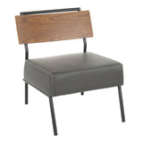Fiji - Contemporary Accent Chair - Gray Faux Leather With Walnut Wood Accent