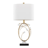 Crystal - Buds Table Lamp (Set of 2) - Black Metal, Clear Crystal, Gold Metal, Off-white Linen