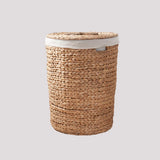 Ludmilla Round Tall Water Hyacinth Woven Wicker Laundry Hamper With Lid - For Clothes, Canvas, Toys And Book Storage With Removable Liner - 18" X 18" X 23" - Natural Brown