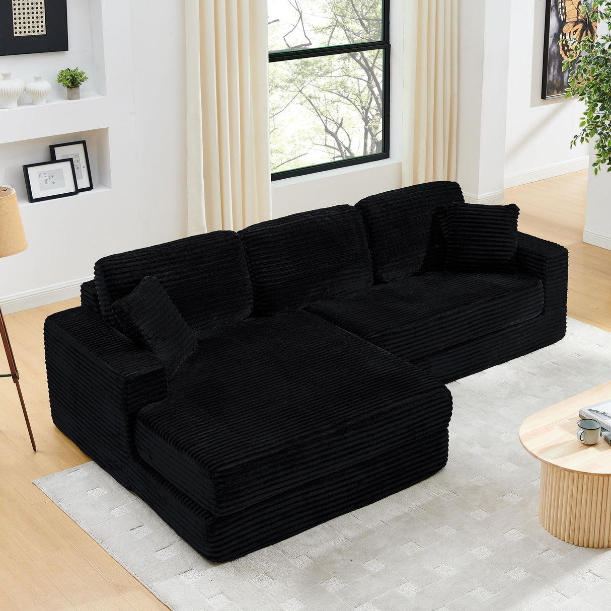 Modern Minimalist L Shape Modular Sectional Sofa, Corduroy Couch
