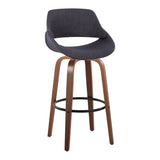Fabrizzi - 30" Fixed-Height Barstool With Swivel And Round Black Metal Footrest (Set of 2) - Walnut Wood