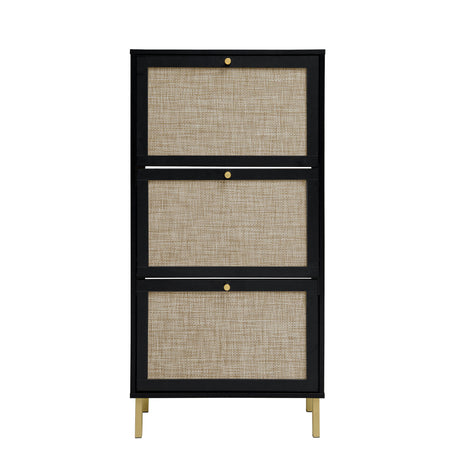 Modern Rattan 3 Door Shoe Rack Cabinet For Entryway