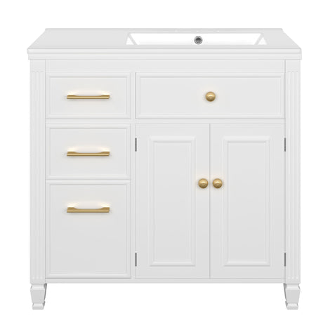 Bathroom Vanity With Sink, 1 Tip Out Drawer, 3 Side Drawers, Adjustable Shelf