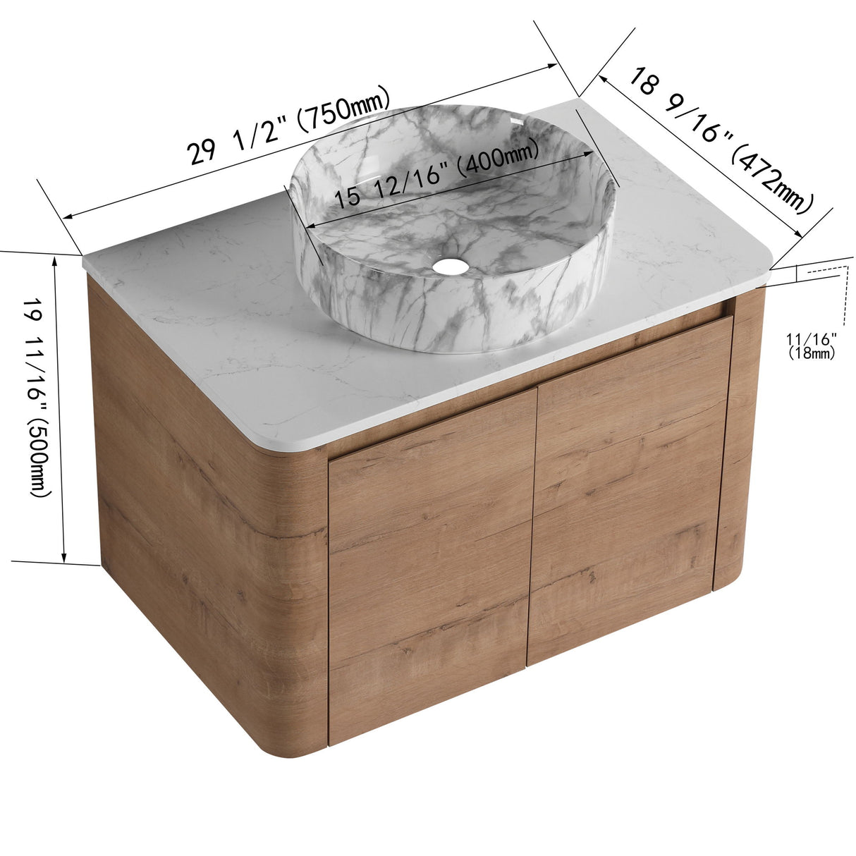 Wall Mounted Bathroom Vanity With Art Sink & 1 Soft Close Door