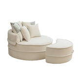 Modern Oversized Round Barrel Accent Chair With Ottoman