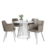 Canary-Andrew - 5 Piece Dining Room Set - Silver Metal, White MDF, Chrome Metal, Gray Faux Leather