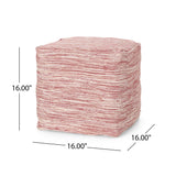 Enigma - Yarn And Cotton Square Pouf Ottoman With Polystyrene Beads - Red / White