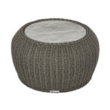 Amira - Outdoor Round Sintered Stone Side Table With Woven Rattan Body And Aluminum Frame - Deep Bronze