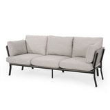 Mid Century Modern 3 Seater Sofa With Pillow Cushions - Light Gray
