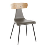 Elio - Chair (Set of 2) - Black Metal, Clay Gray Faux Leather, Natural Wood