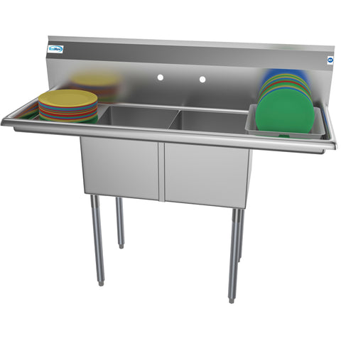 52 in. Two Compartment Stainless Steel Commercial Sink with 2 Drainboards, Bowl Size 14"x 16"x 11" SB141611-12B3.