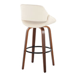 Fabrizzi - 30" Fixed-Height Barstool With Swivel And Round Black Metal Footrest (Set of 2) - Walnut Wood