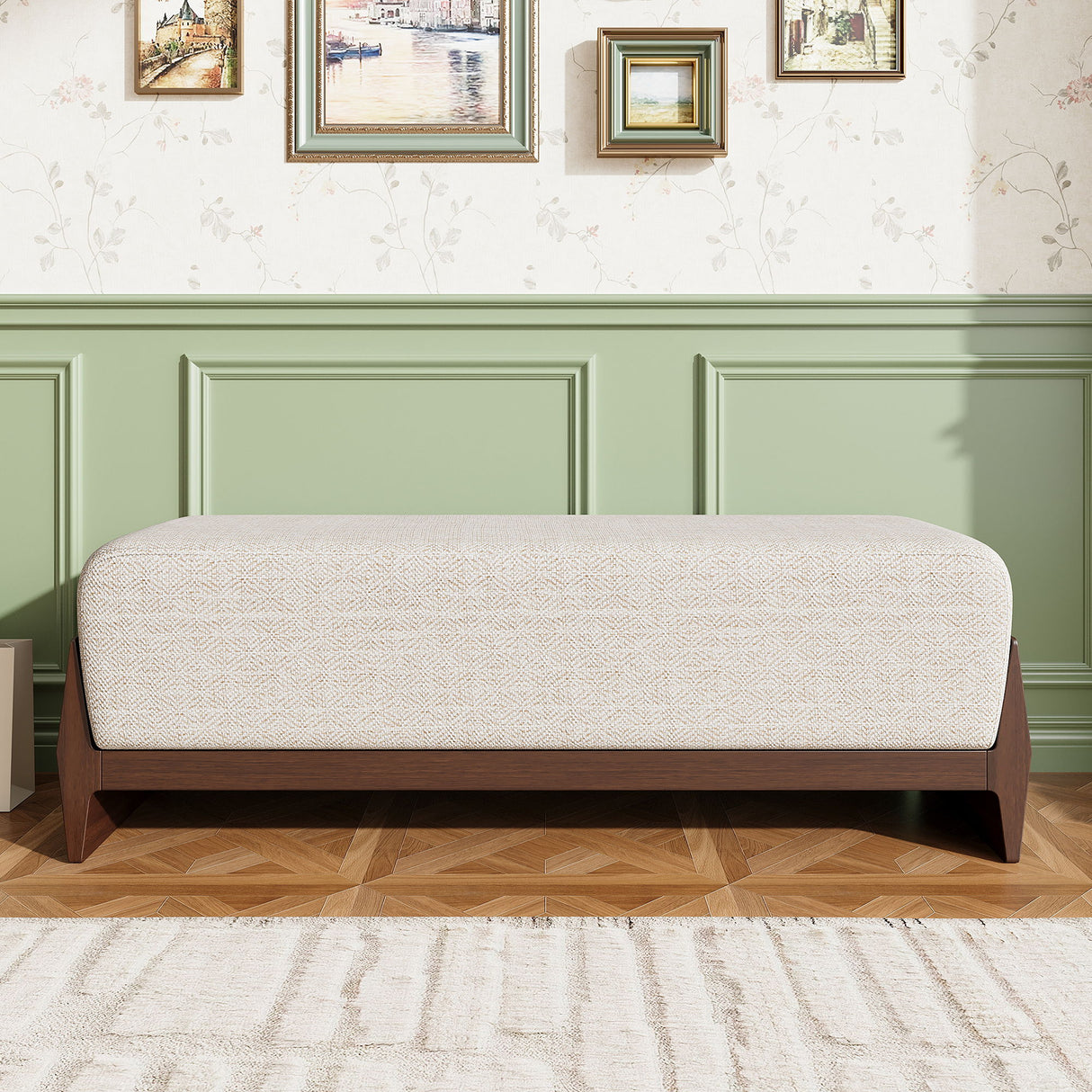 Bench With Thick Soft Cushions For 3 People - Brown / Beige