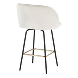 Fran - Swivel Fixed-Height Counter Stool (Set of 2) - Black Metal, Cream Velvet, Gold Metal