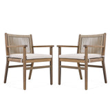 Outdoor Acacia Wood Patio Dining Armchair (Set of 2)