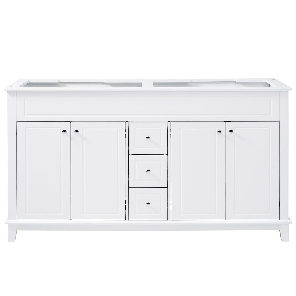 Bathroom Vanity Cabinet Only, 3 Drawers & 4 Doors With Double Layer Shelves - White