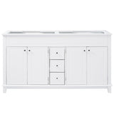 Bathroom Vanity Cabinet Only, 3 Drawers & 4 Doors With Double Layer Shelves - White