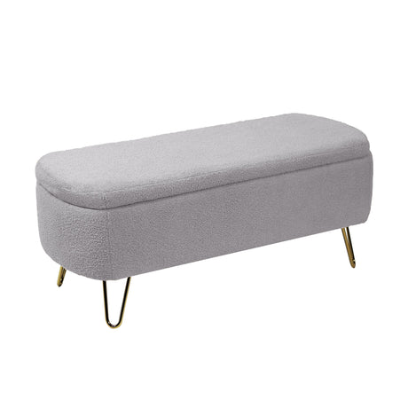 Storage Ottoman Bench For End Of Bed Gold Legs, Modern Camel Faux Fur Entryway Bench Upholstered Padded With Storage For Living Room Bedroom