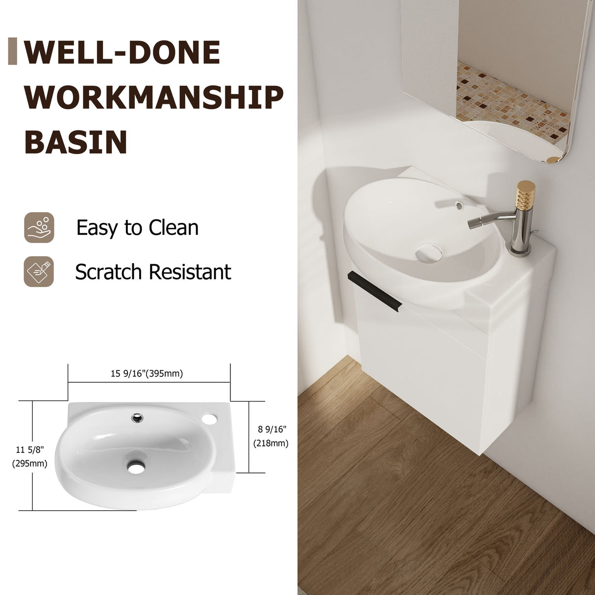 Wall Mounted Bathroom Vanity With Sink And Storage Rack, Soft Close Doors