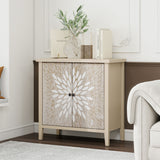 2 Door Carved Storage Cabinet With Adjustable Shelf, Accent Furniture