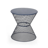 Zine - Outdoor Side Table With Hourglass Shaped And Iron Frame - Navy
