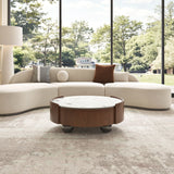 Round Coffee Table With Ball Feet, Dual Storage Drawers For Living Room - Walnut Brown
