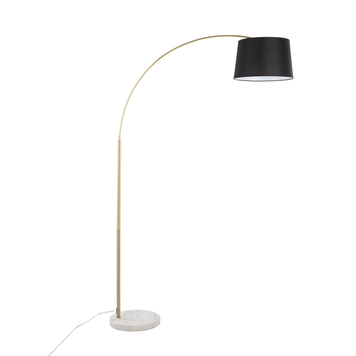 Salon - Floor Lamp - White Marble And Antique Brass With Black Linen Shade Metal