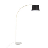 Salon - Floor Lamp - White Marble And Antique Brass With Black Linen Shade Metal