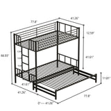 Twin Metal Pull Out Bunk Bed With Guardrail And Built In Ladder, Space Saving Convertible Frame For Bedroom - Black