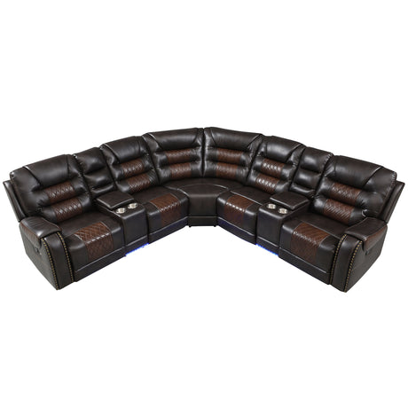 Manual Reclining Sectional Sofa Set, L Shaped Symmetrical Motion Sofa Corner Couch Sets With Storage Boxes, 4 Cup Holders And LED Light Strip For Living Room