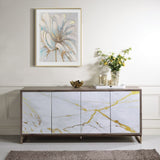 Paavan - Console Cabinet - White Marble Print Oak & Champagne