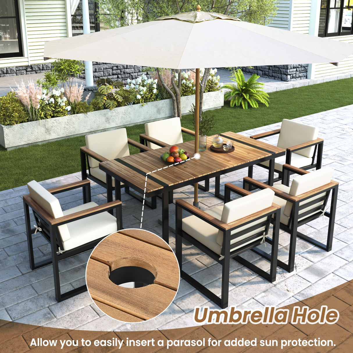 7 Pieces Outdoor Dining Set Patio Dining Table And Chair Set With And Removable Cushions For Patio