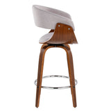 Vintage Mod - 26" Fixed-Height Counter Stool With Swivel (Set of 2) - Walnut Wood And Stone Fabric With Round Chrome Metal Footrest