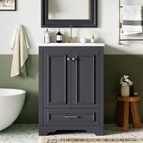 Bathroom Vanity With Ceramic Sink Combo, Modern Freestanding Storage Cabinet With Silver Handles