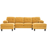 U-Shaped Sectional Sofa 103.5" Black Chenille Fabric Couch With Dual Chaise Lounges, Storage Pockets, Armrest Pillows