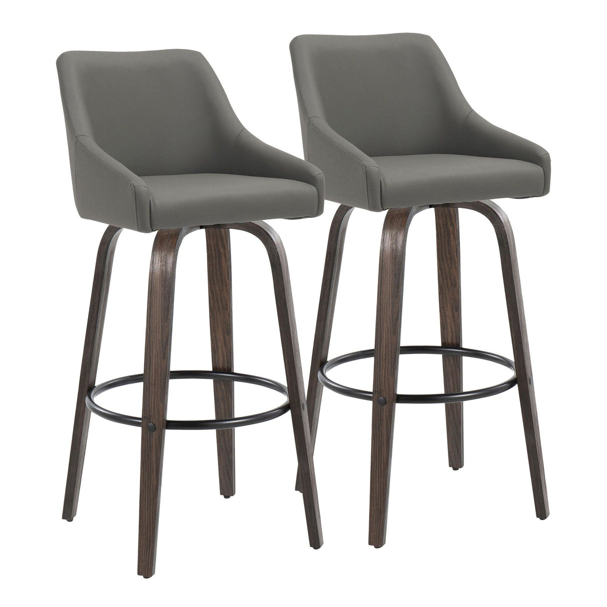 Hannah - 30" Fixed-Height Barstool With Swivel And Round Black Metal Footrest (Set of 2) - Walnut Glazed Wood